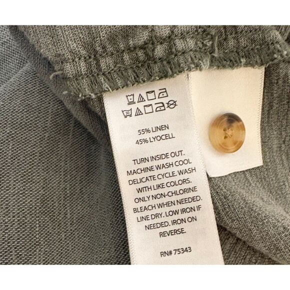Lucky Brand Shirt Dress L Sage Green Linen Blend Pockets Casual Summer Bohochic - Picture 4 of 8